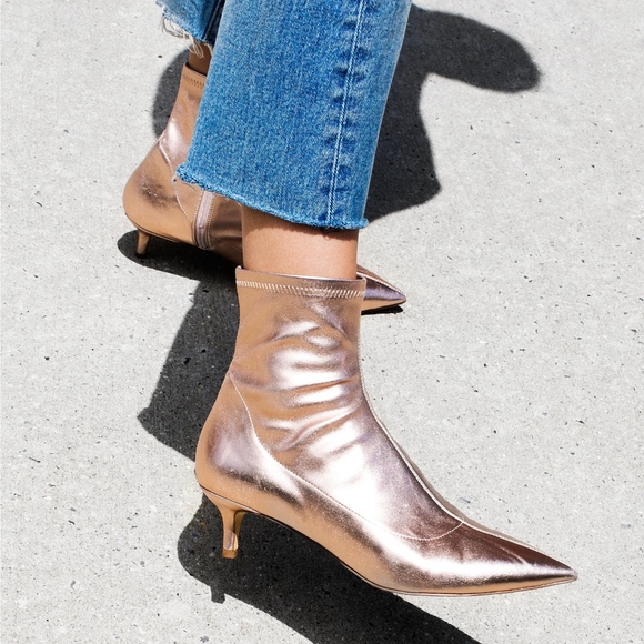 gold kitten heel booties